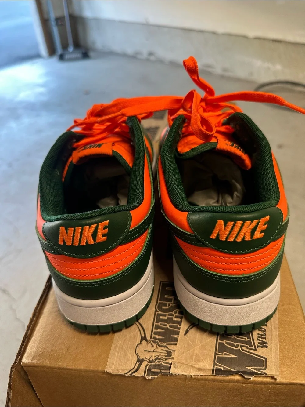 Men's Nike Dubk in Orange and Dark Green. Miami colorway.